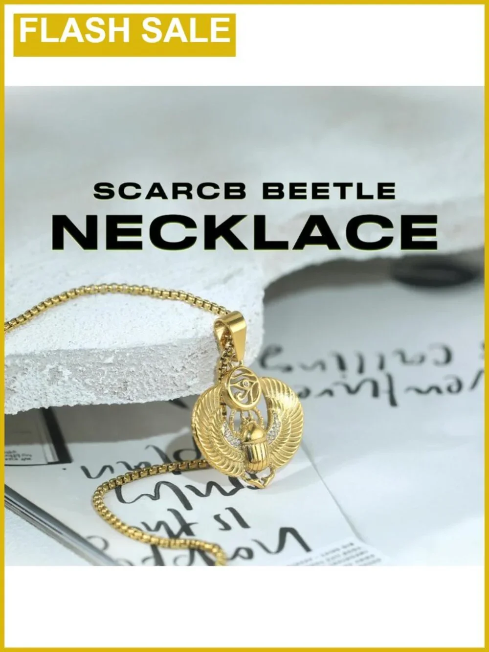 Egyptian Scarab Pendant Necklace Stainless Steel Gold Plated Men's Chain